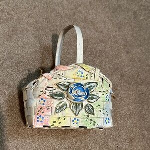 Vintage Shabby Chic Look. Handcrafted Floral Woven lacquered Basket.